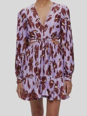 Jonathan Simkhai Purple and Brown Floral Long Sleeve Dress Medium